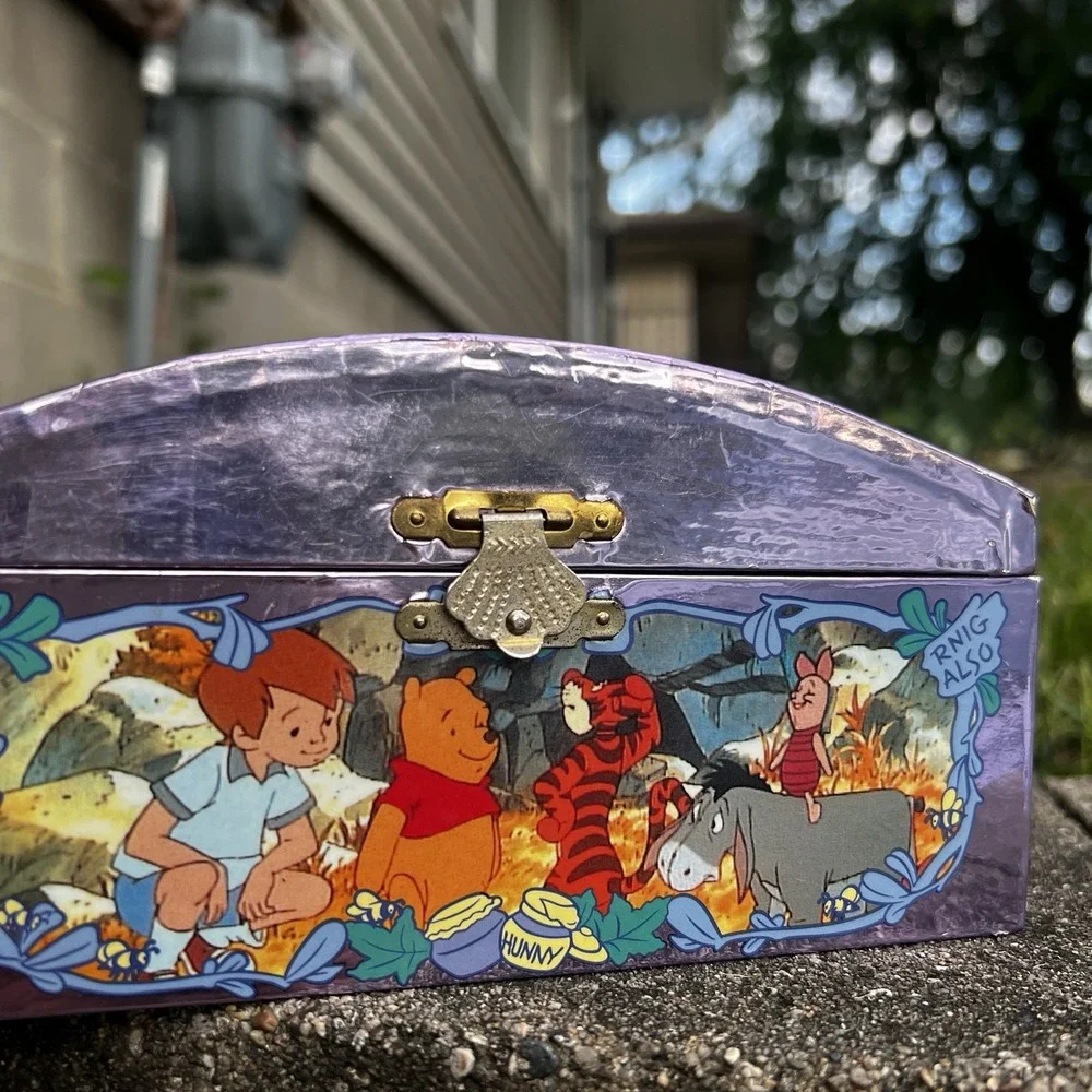 Vintage Rare Winnie the Pooh Jewelry Music Box 1963 Purple Metallic Mirror